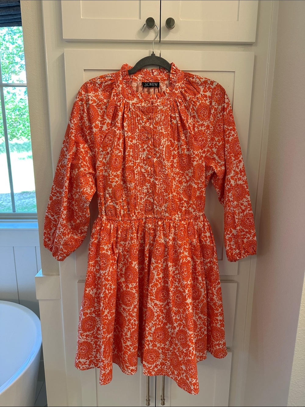J.Crew Women’s Orange Floral Long-Sleeve Smocked Dress